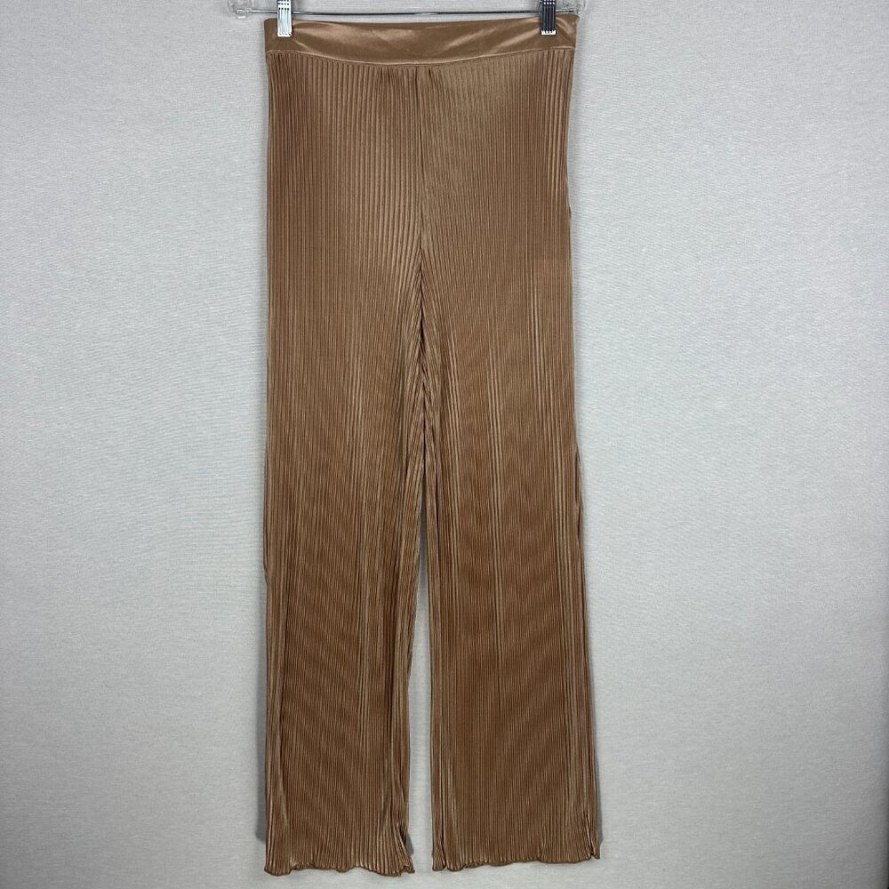 SHEIN WOMEN'S PETITE HIGH WAIST WIDE LEG CRINKLE PANRTS, ACCORDION PLISSE SIZE M